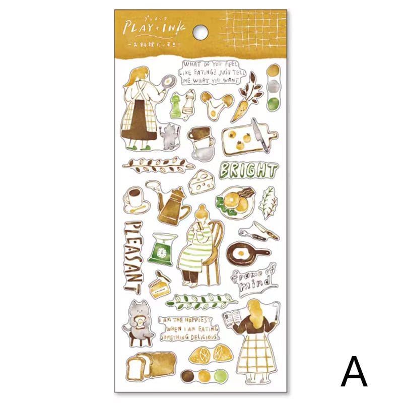 Mind Wave Play Ink Japanese Stickers | Watercolor Fashion Plant Book Cook Decorative Stickers | Cute Planner Journal Collage Supplies