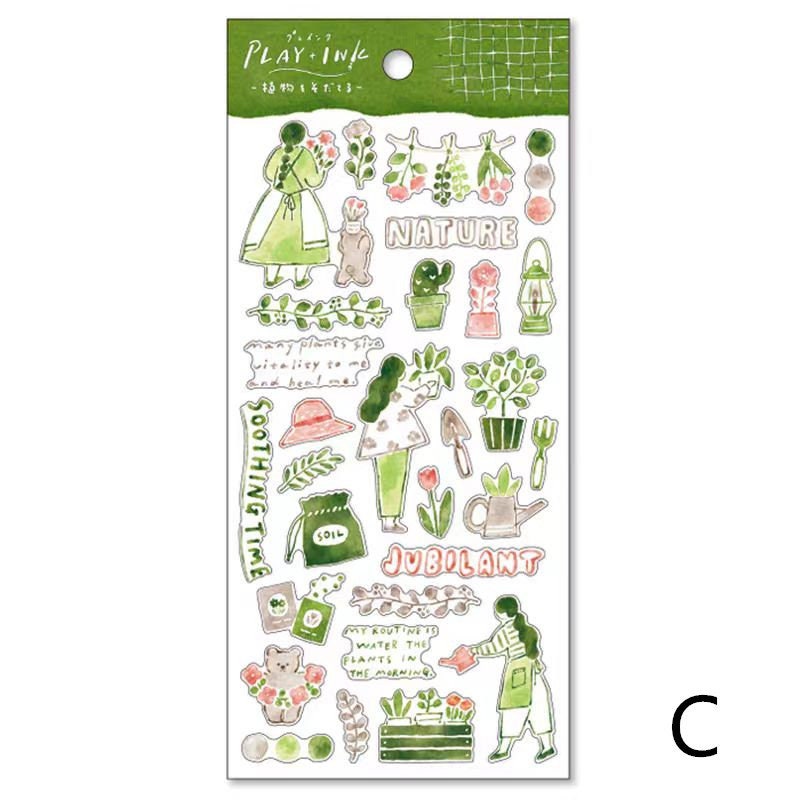 Mind Wave Play Ink Japanese Stickers | Watercolor Fashion Plant Book Cook Decorative Stickers | Cute Planner Journal Collage Supplies