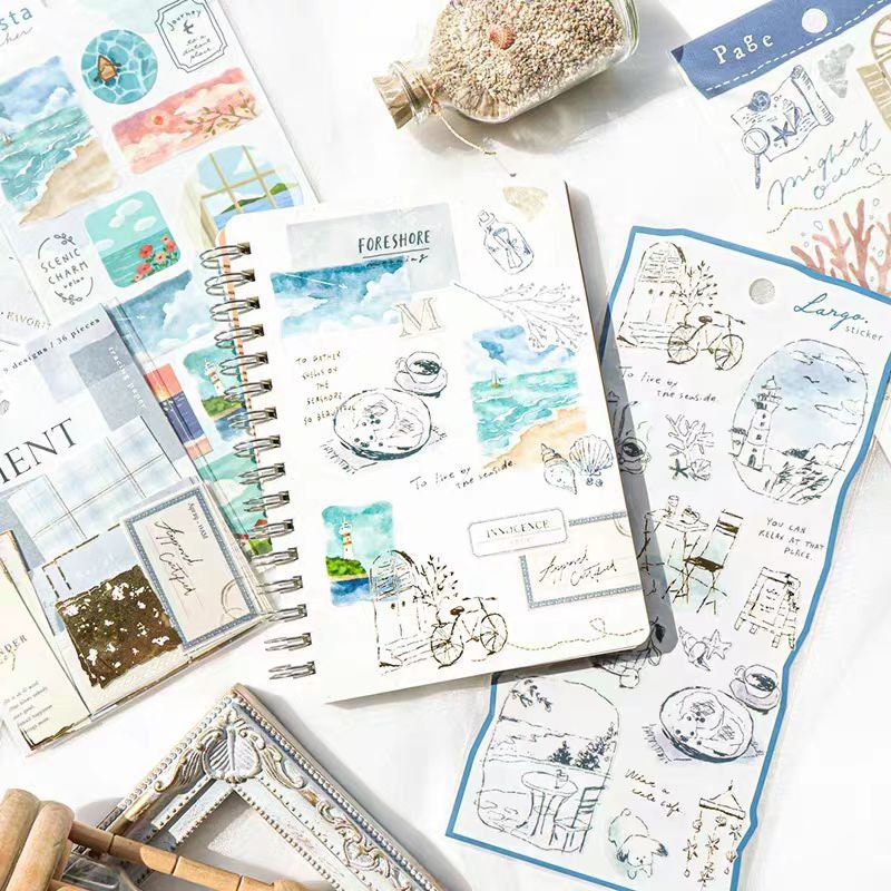 Mind Wave La Vista Japanese Stickers | Watercolor Landscape Cafe Plant Room Flower Planner Decorative Stickers | Journal Collage Supplies