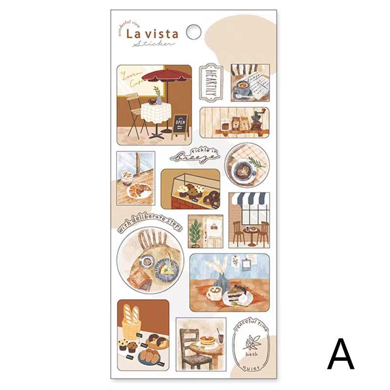 Mind Wave La Vista Japanese Stickers | Watercolor Landscape Cafe Plant Room Flower Planner Decorative Stickers | Journal Collage Supplies