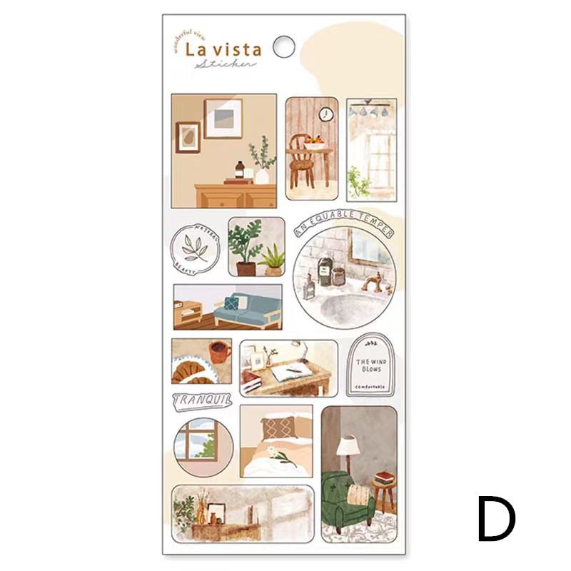 Mind Wave La Vista Japanese Stickers | Watercolor Landscape Cafe Plant Room Flower Planner Decorative Stickers | Journal Collage Supplies