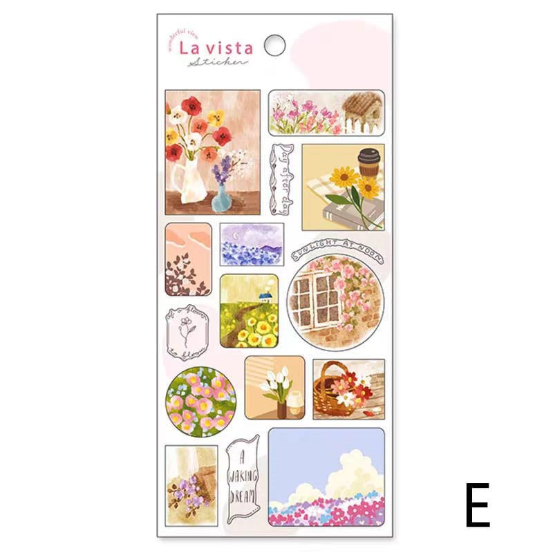 Mind Wave La Vista Japanese Stickers | Watercolor Landscape Cafe Plant Room Flower Planner Decorative Stickers | Journal Collage Supplies