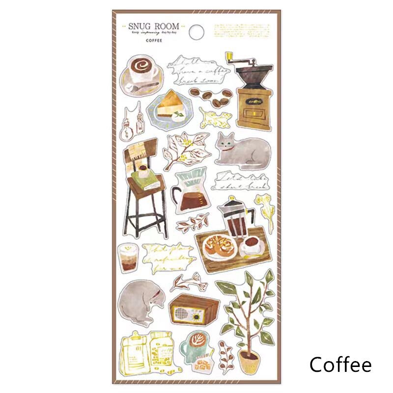 Mind Wave Snug Room Japanese Stickers | Coffee Bread Flower Book Home Decorative Stickers | Cute Planner Journal Collage DIY Supplies