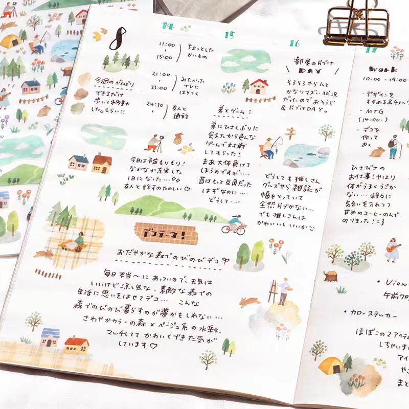 Mind Wave Mini Scenery Japanese Stickers | Plant Camp Travel Study Shopping Decorative Stickers | Planner Journal Collage DIY Supplies
