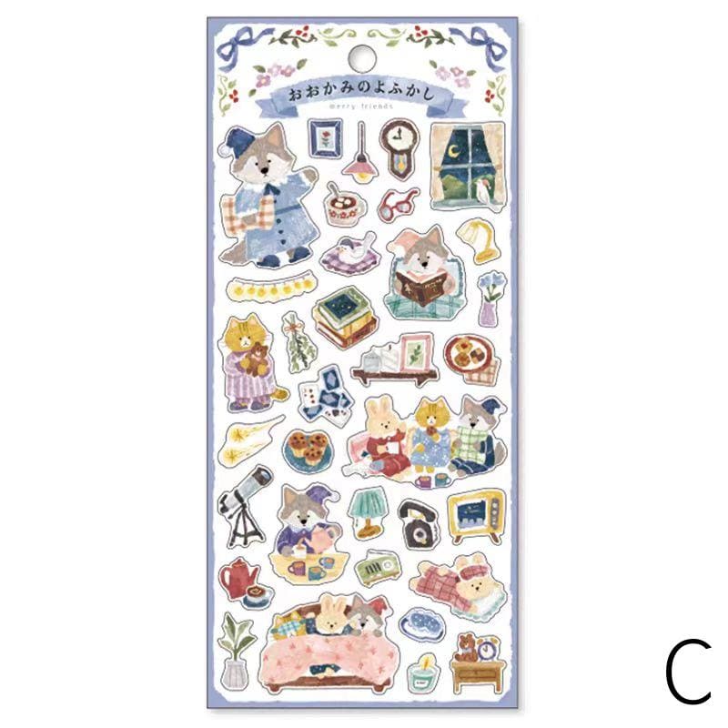 Mind Wave Cute Animal Japanese Stickers | Bear Rabbit Cat Wolf Fox Dog Decorative Stickers | Planner Journal Collage DIY Bujo Supplies