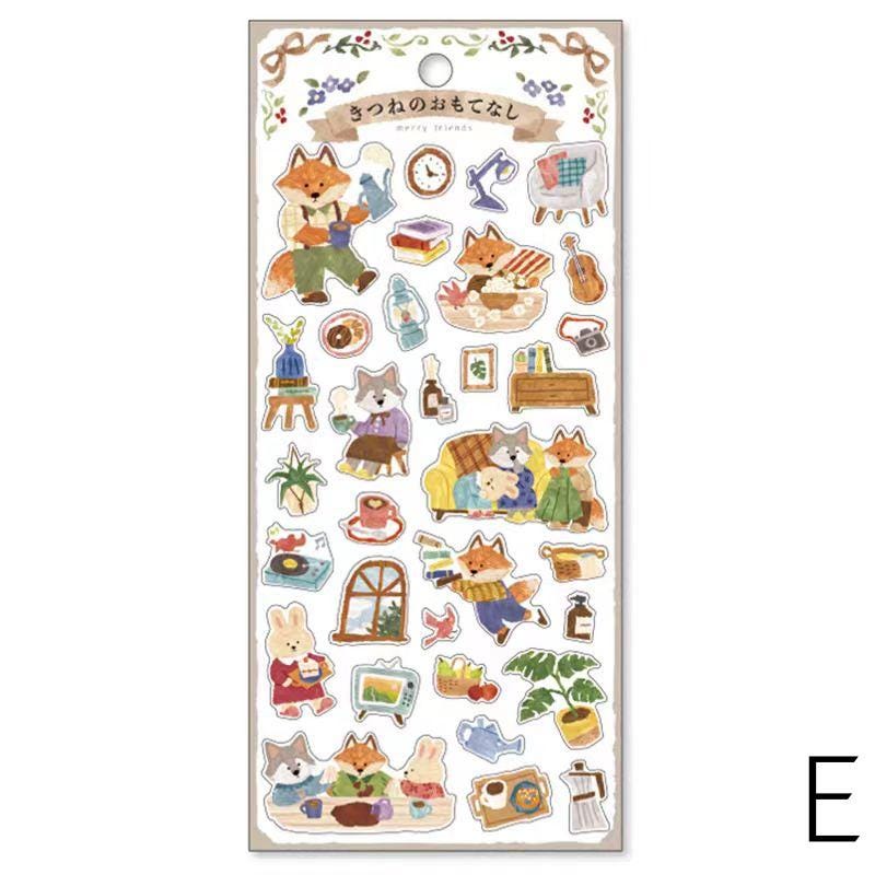 Mind Wave Cute Animal Japanese Stickers | Bear Rabbit Cat Wolf Fox Dog Decorative Stickers | Planner Journal Collage DIY Bujo Supplies
