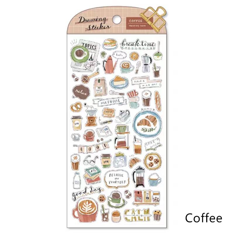 Mind Wave Drawing Japanese Stickers | Fashion Flower Coffee Study Room Animal Decorative Stickers | Planner Journal Collage Supplies