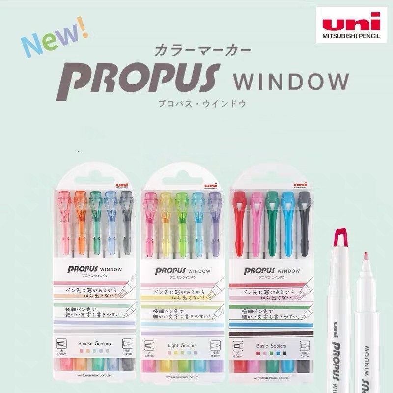 Uni Propus Window Highlighter | Double-Sided Highlighters | Soft Light Pastel Color Markers | Japanese Stationery