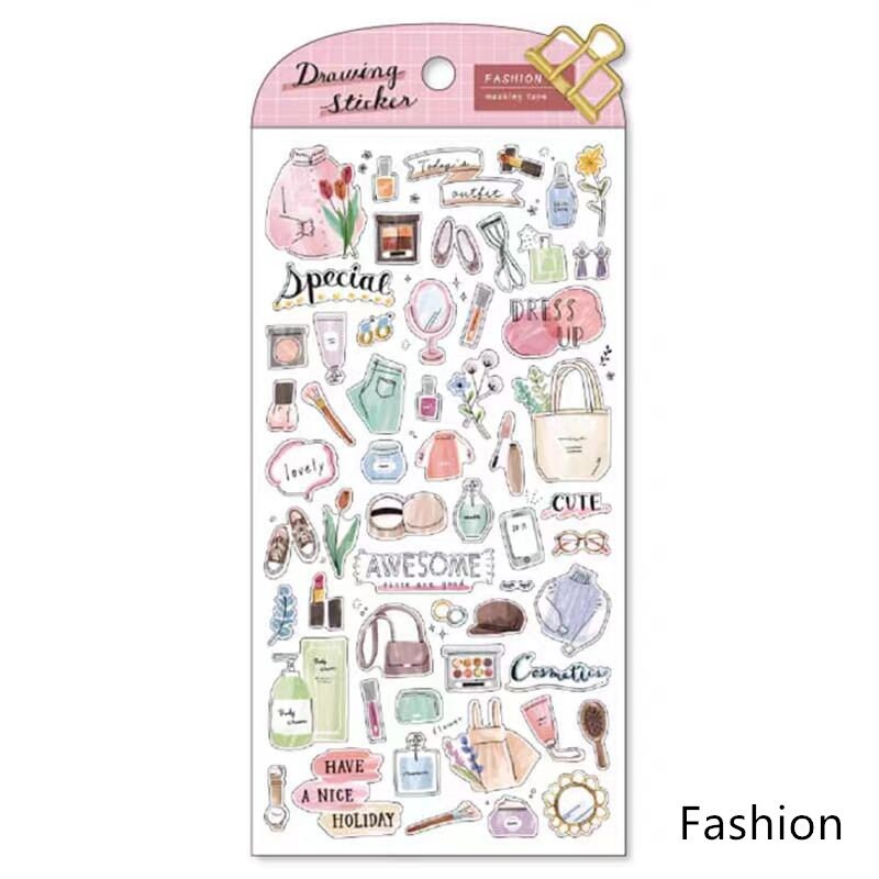 Mind Wave Drawing Japanese Stickers | Fashion Flower Coffee Study Room Animal Decorative Stickers | Planner Journal Collage Supplies