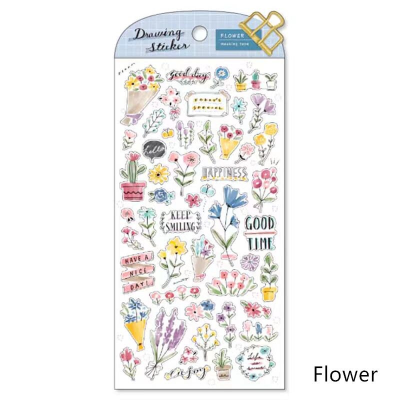 Mind Wave Drawing Japanese Stickers | Fashion Flower Coffee Study Room Animal Decorative Stickers | Planner Journal Collage Supplies