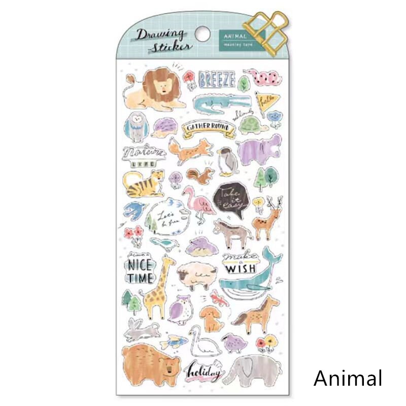 Mind Wave Drawing Japanese Stickers | Fashion Flower Coffee Study Room Animal Decorative Stickers | Planner Journal Collage Supplies
