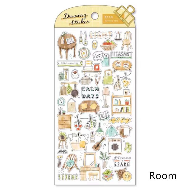 Mind Wave Drawing Japanese Stickers | Fashion Flower Coffee Study Room Animal Decorative Stickers | Planner Journal Collage Supplies