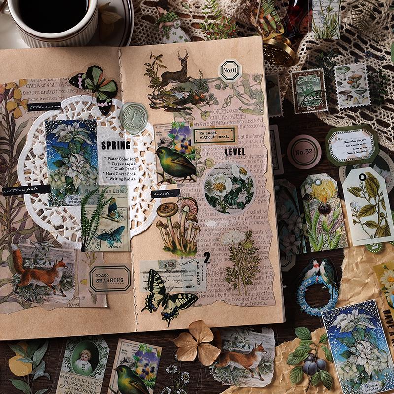 20 Sheets Retro Nature PET Sticker Book | Plants Flowers Butterfly Planet | Junk Journal Stickers|Scrapbooking Craft Bullet Journal Supplies