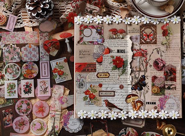20 Sheets Retro Nature PET Sticker Book | Plants Flowers Butterfly Planet | Junk Journal Stickers|Scrapbooking Craft Bullet Journal Supplies