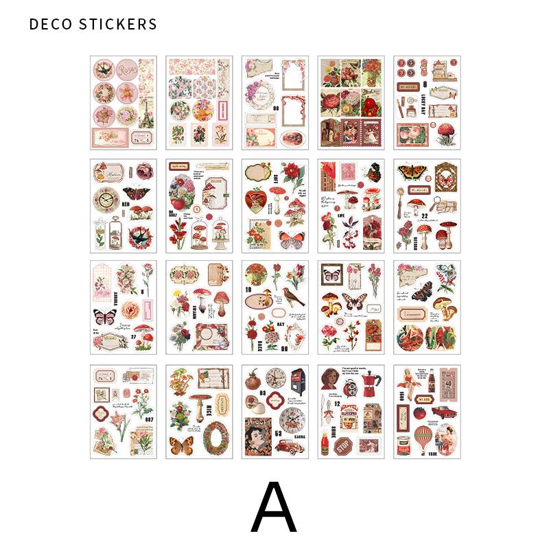 20 Sheets Retro Nature PET Sticker Book | Plants Flowers Butterfly Planet | Junk Journal Stickers|Scrapbooking Craft Bullet Journal Supplies