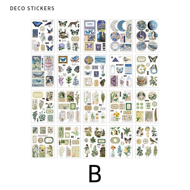 20 Sheets Retro Nature PET Sticker Book | Plants Flowers Butterfly Planet | Junk Journal Stickers|Scrapbooking Craft Bullet Journal Supplies