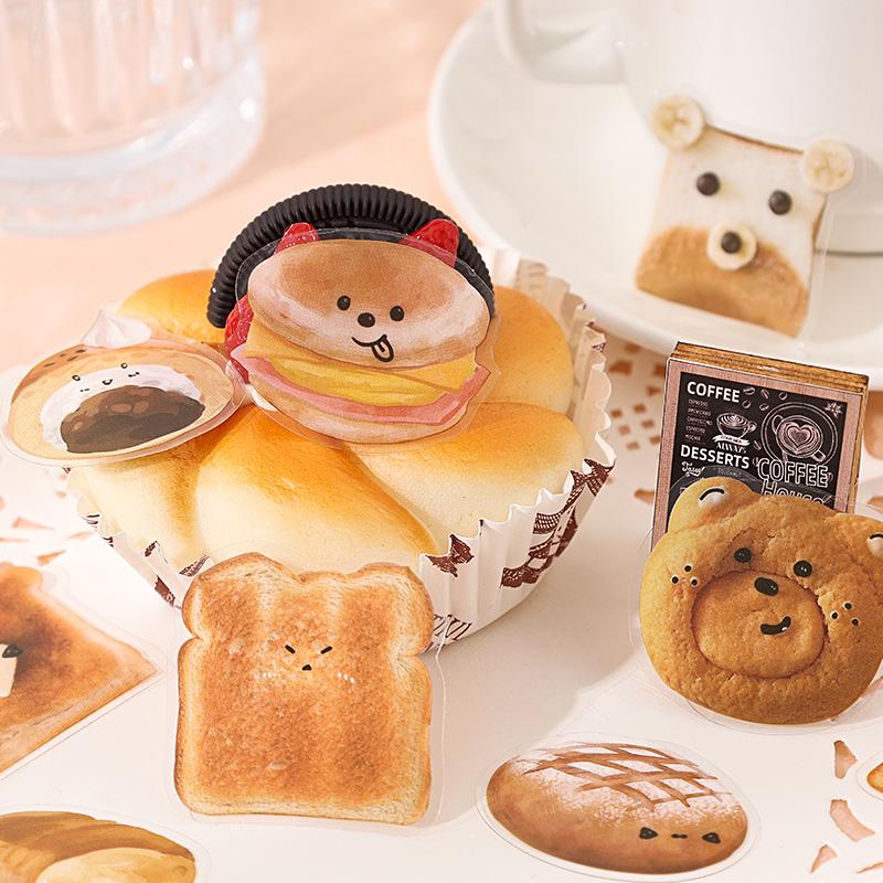 Cute Bread PET Sticker Pack | Bread Toast Bagel Stickers | Planner Sticker Set | Junk Journal | Die Cut Deco Stickers