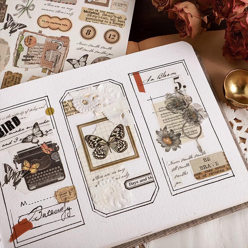 Retro Flower Butterfly Stickers | Planner Sticker Set|Junk Journal Bullet Journal Deco Stickers | Scrapbooking Collage Craft Supplies
