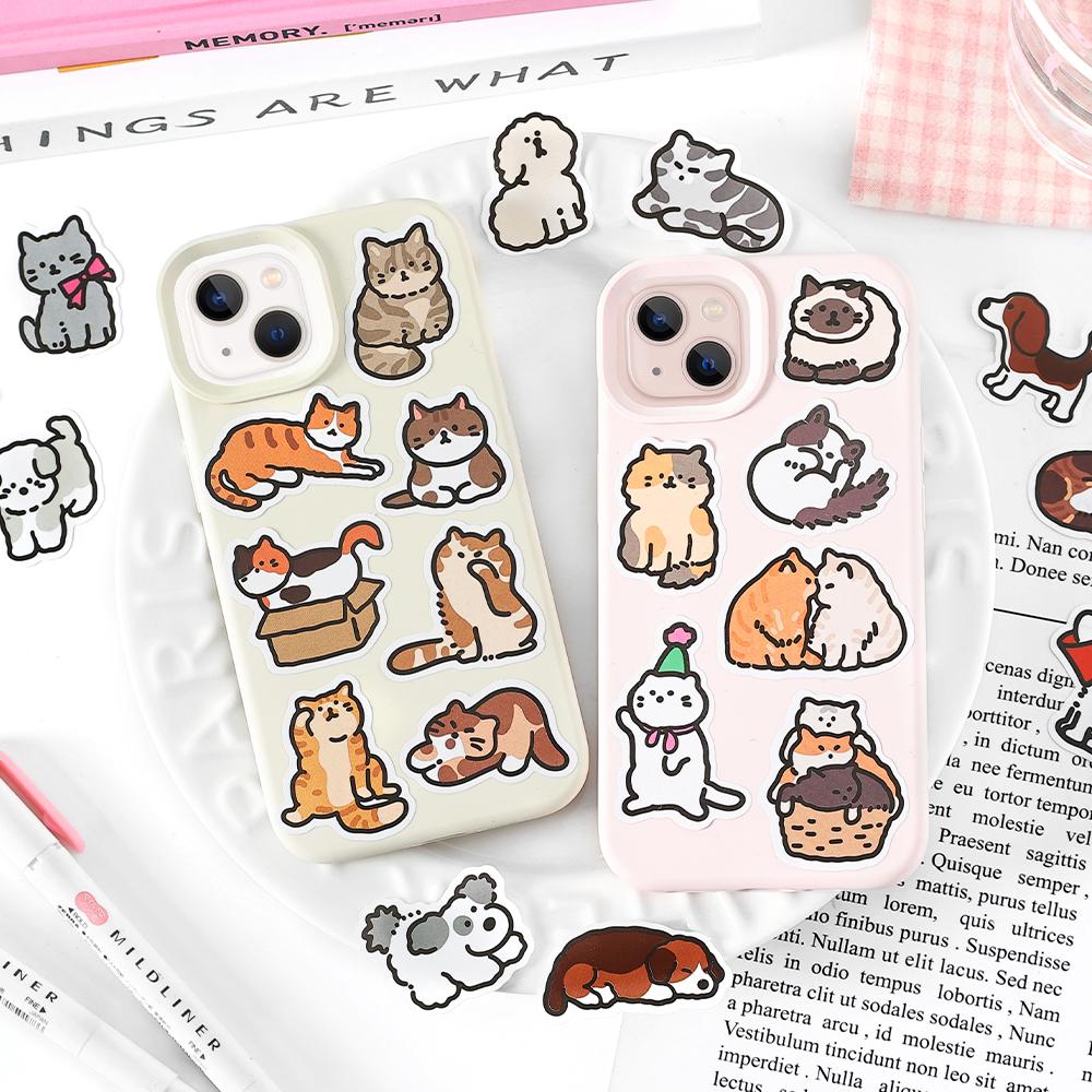40pcs Cute Puppy Kitten Sticker | Cute Handdrawn Cat Stickers | Kawaii Animal Planner Stickers Junk Journal Scrapbooking Supplies
