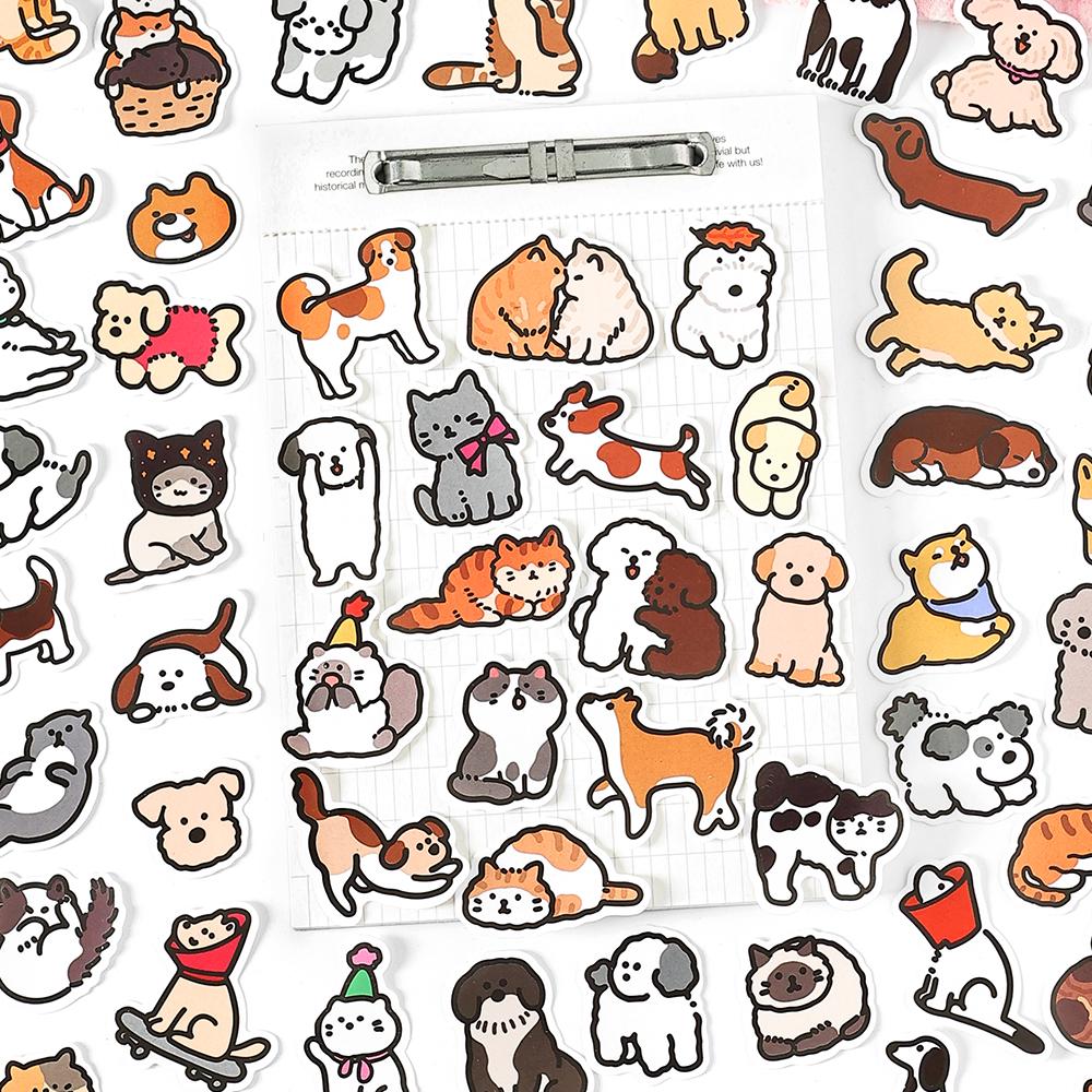 40pcs Cute Puppy Kitten Sticker | Cute Handdrawn Cat Stickers | Kawaii Animal Planner Stickers Junk Journal Scrapbooking Supplies