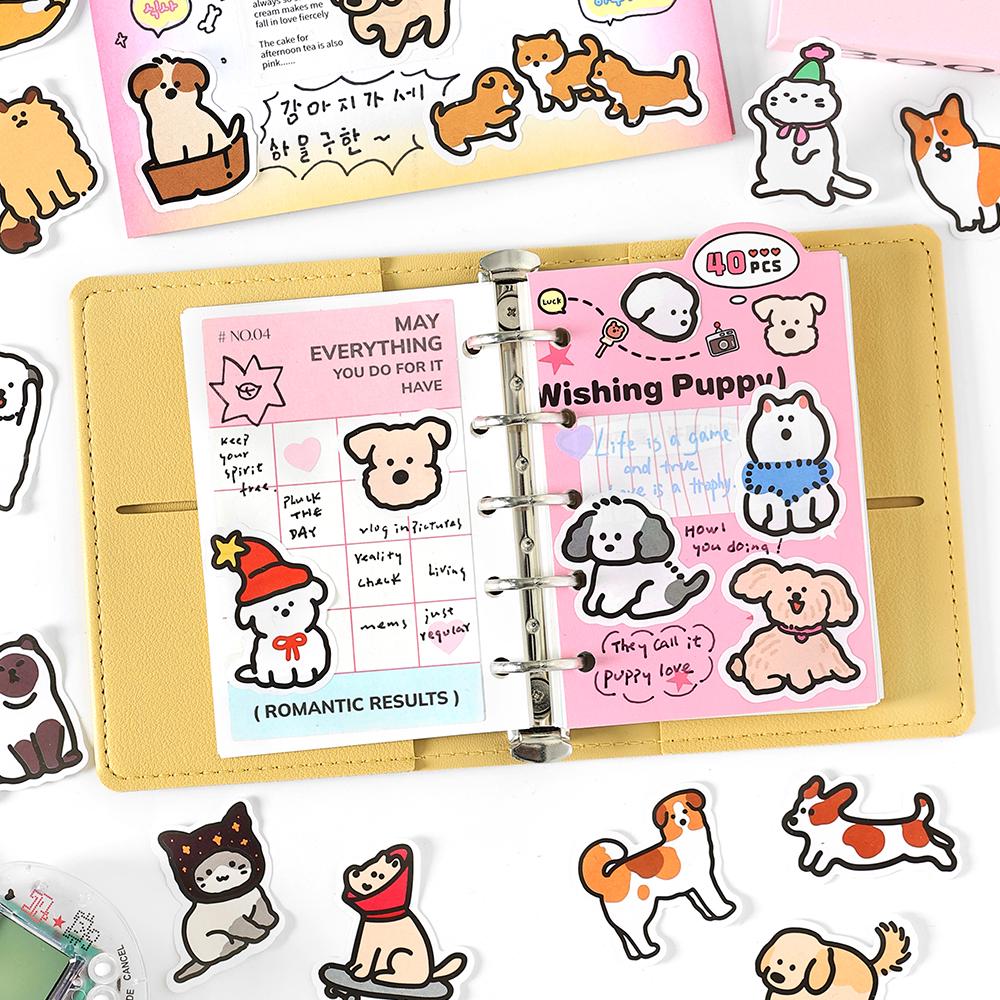 40pcs Cute Puppy Kitten Sticker | Cute Handdrawn Cat Stickers | Kawaii Animal Planner Stickers Junk Journal Scrapbooking Supplies