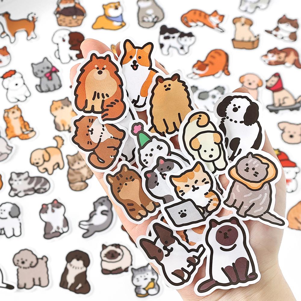40pcs Cute Puppy Kitten Sticker | Cute Handdrawn Cat Stickers | Kawaii Animal Planner Stickers Junk Journal Scrapbooking Supplies