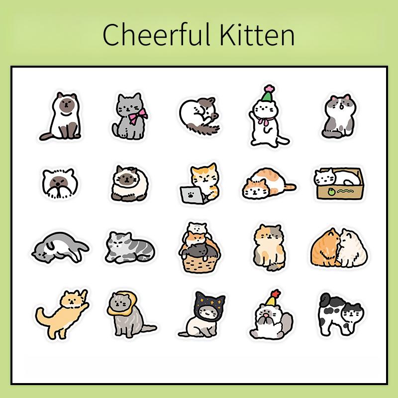 40pcs Cute Puppy Kitten Sticker | Cute Handdrawn Cat Stickers | Kawaii Animal Planner Stickers Junk Journal Scrapbooking Supplies