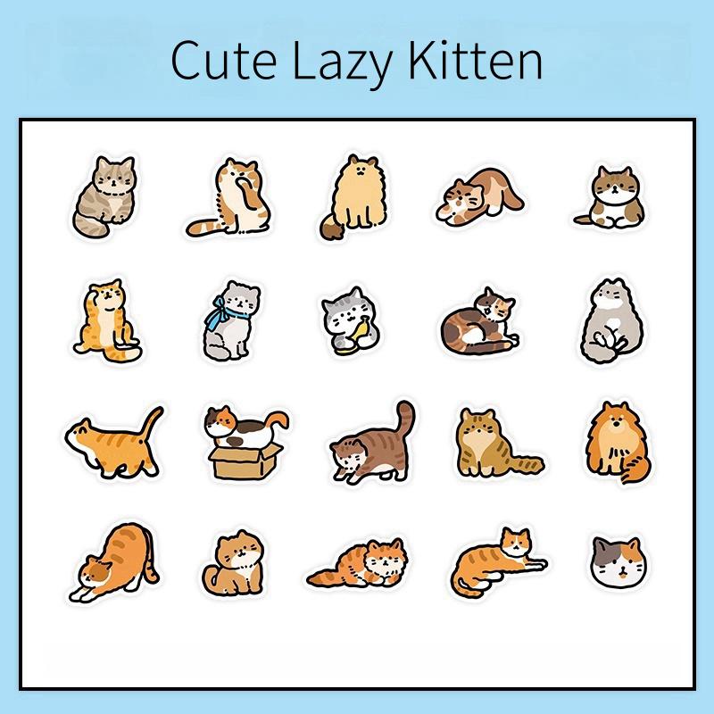 40pcs Cute Puppy Kitten Sticker | Cute Handdrawn Cat Stickers | Kawaii Animal Planner Stickers Junk Journal Scrapbooking Supplies