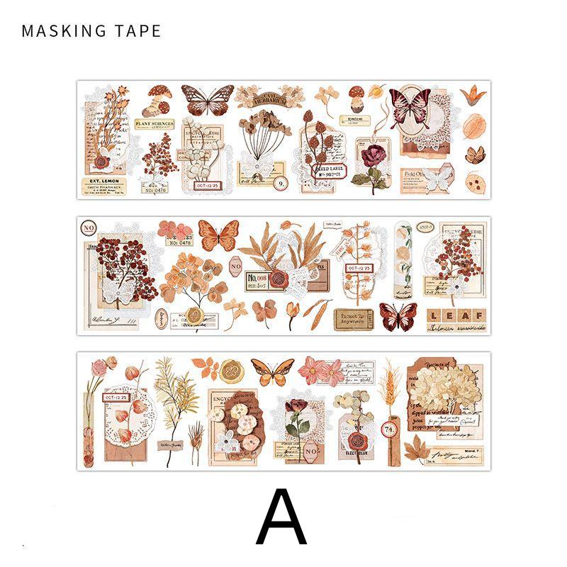 Vintage Nature-themed Washi Sticker Sheet | Retro Flower Plant and Butterfly Design for Scrapbooking and Journaling | Planner Deco Stickers