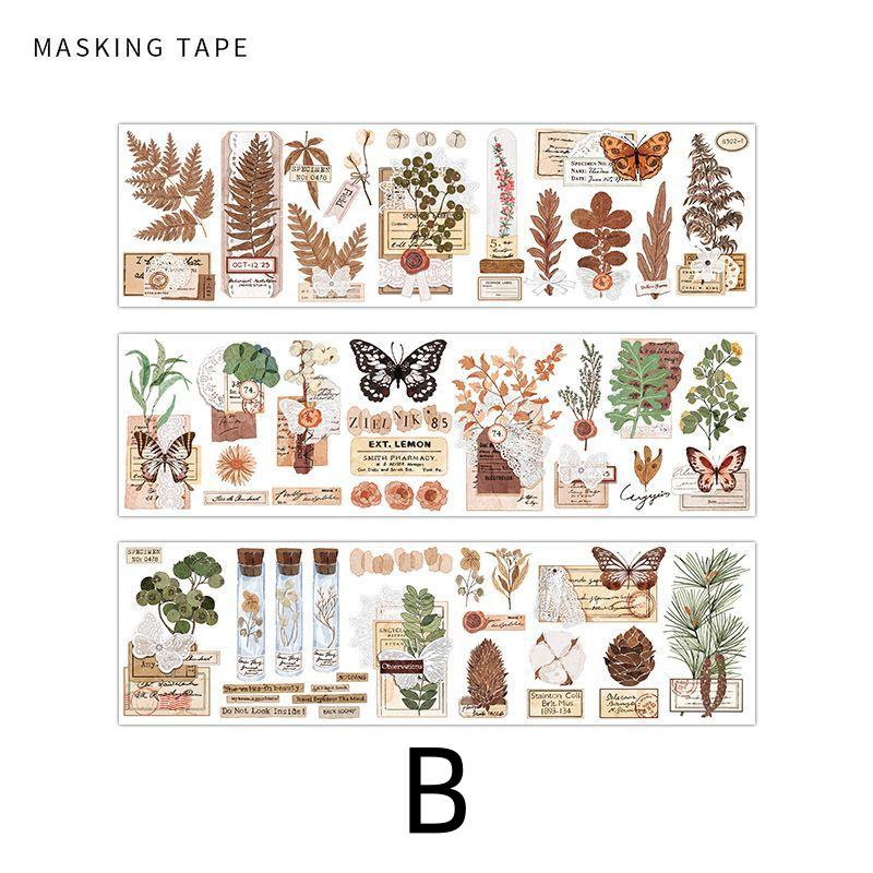 Vintage Nature-themed Washi Sticker Sheet | Retro Flower Plant and Butterfly Design for Scrapbooking and Journaling | Planner Deco Stickers