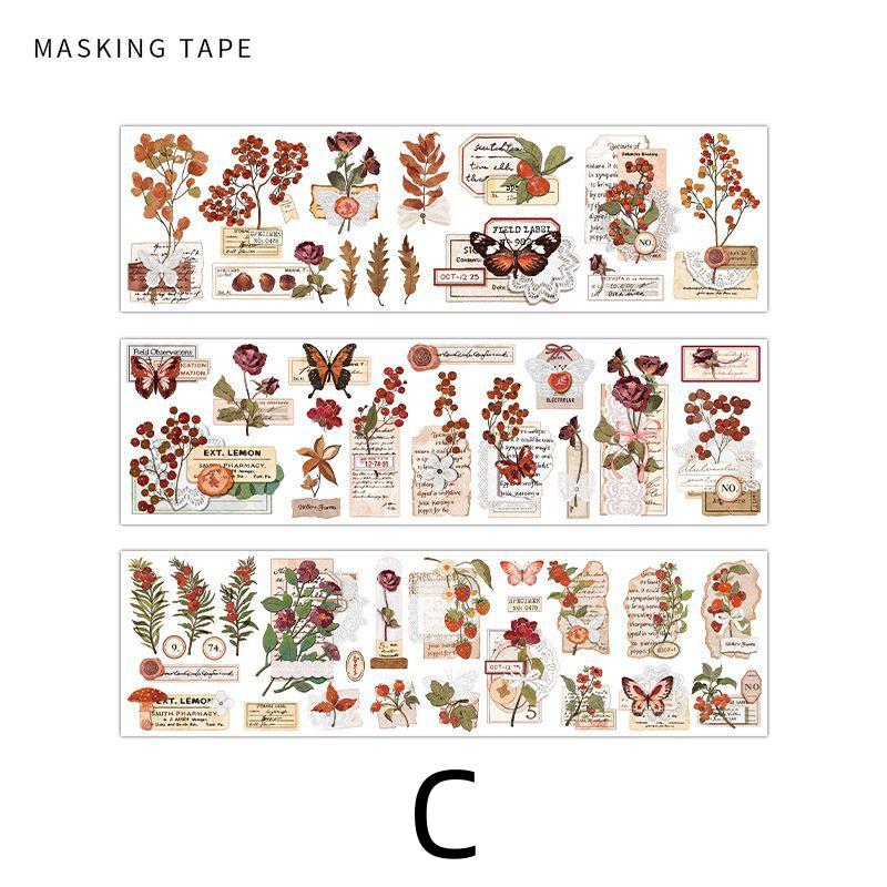 Vintage Nature-themed Washi Sticker Sheet | Retro Flower Plant and Butterfly Design for Scrapbooking and Journaling | Planner Deco Stickers