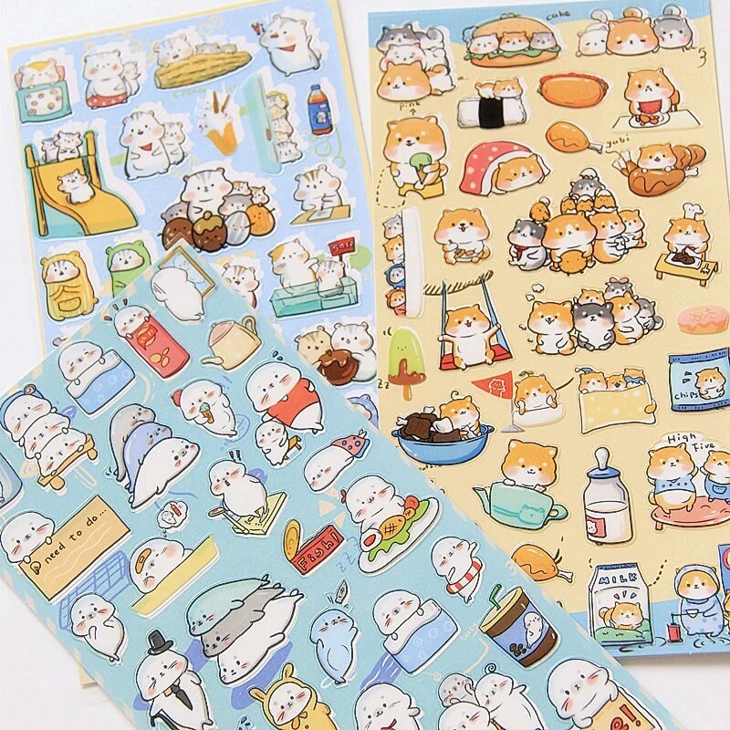 Nekoni Korean Cute Cat Dog Panda Seal Penguin Chipmunk Stickers | Kawaii Animal Planner Stickers Junk Journal Scrapbooking Collage Supplies