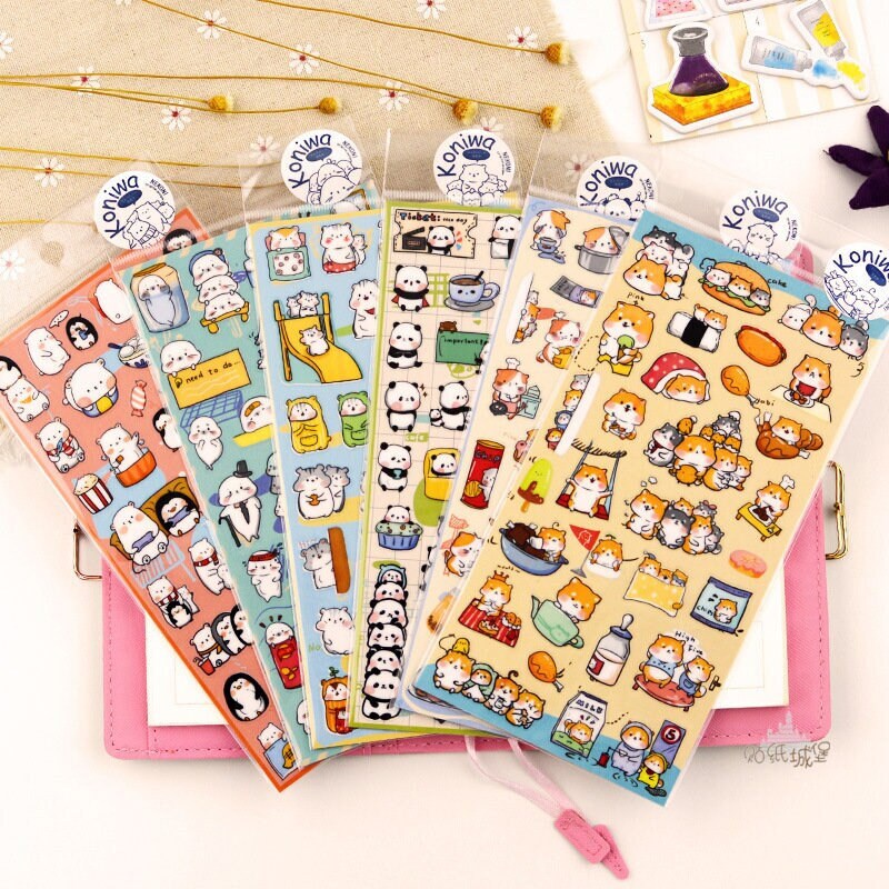 Nekoni Korean Cute Cat Dog Panda Seal Penguin Chipmunk Stickers | Kawaii Animal Planner Stickers Junk Journal Scrapbooking Collage Supplies
