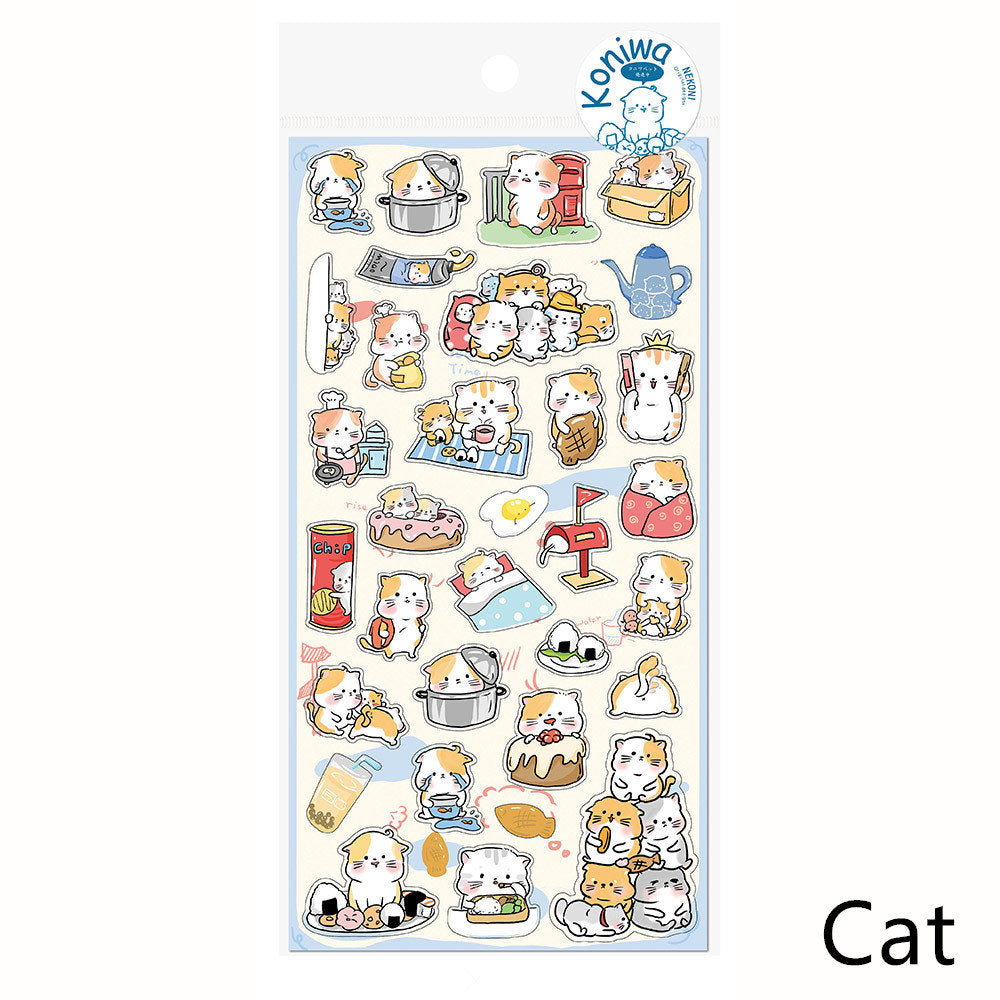 Nekoni Korean Cute Cat Dog Panda Seal Penguin Chipmunk Stickers | Kawaii Animal Planner Stickers Junk Journal Scrapbooking Collage Supplies