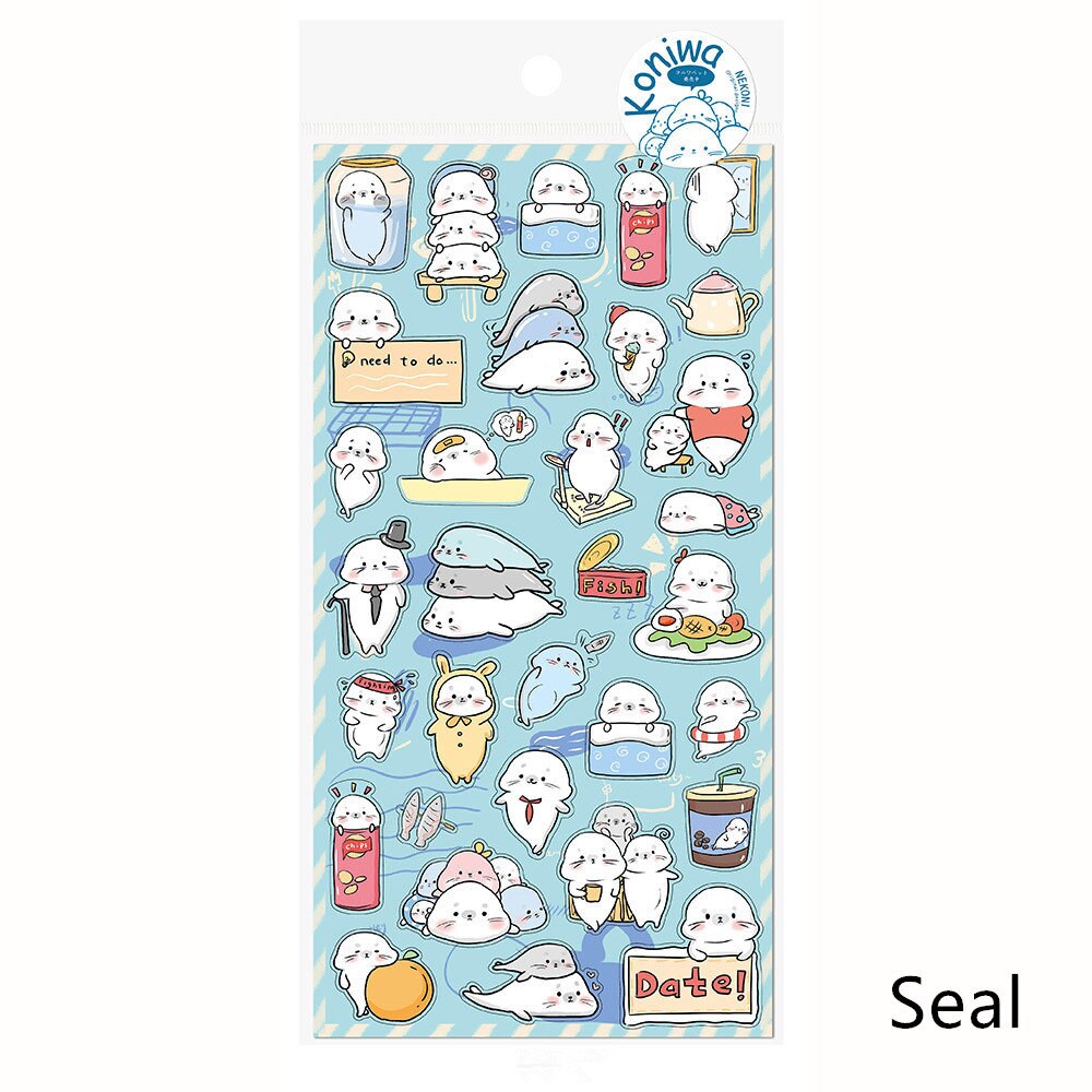 Nekoni Korean Cute Cat Dog Panda Seal Penguin Chipmunk Stickers | Kawaii Animal Planner Stickers Junk Journal Scrapbooking Collage Supplies