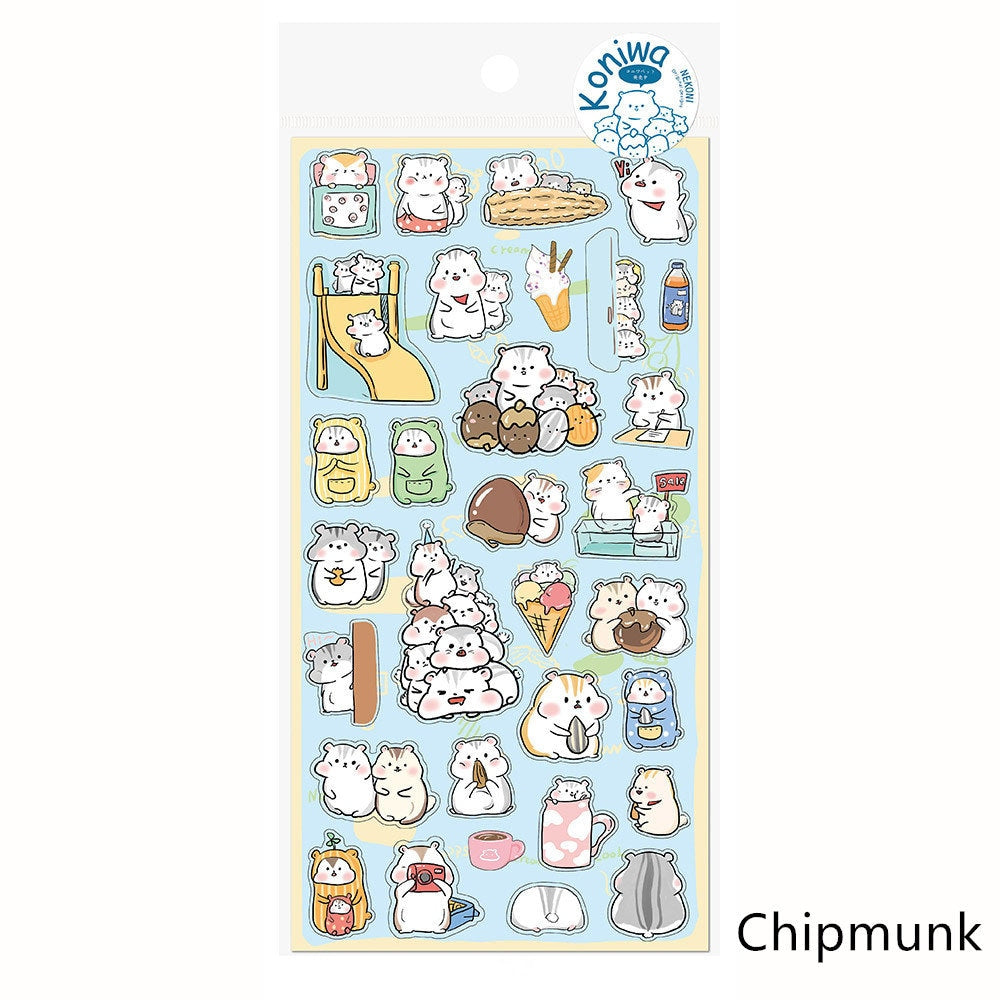 Nekoni Korean Cute Cat Dog Panda Seal Penguin Chipmunk Stickers | Kawaii Animal Planner Stickers Junk Journal Scrapbooking Collage Supplies
