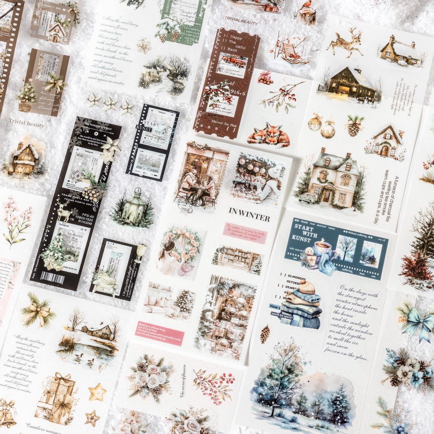 18 Sheets Cozy Winter Snow Sticker Book | Christmas Sticker Book | Planner Stickers for Junk Journal Scrapbooking Projects