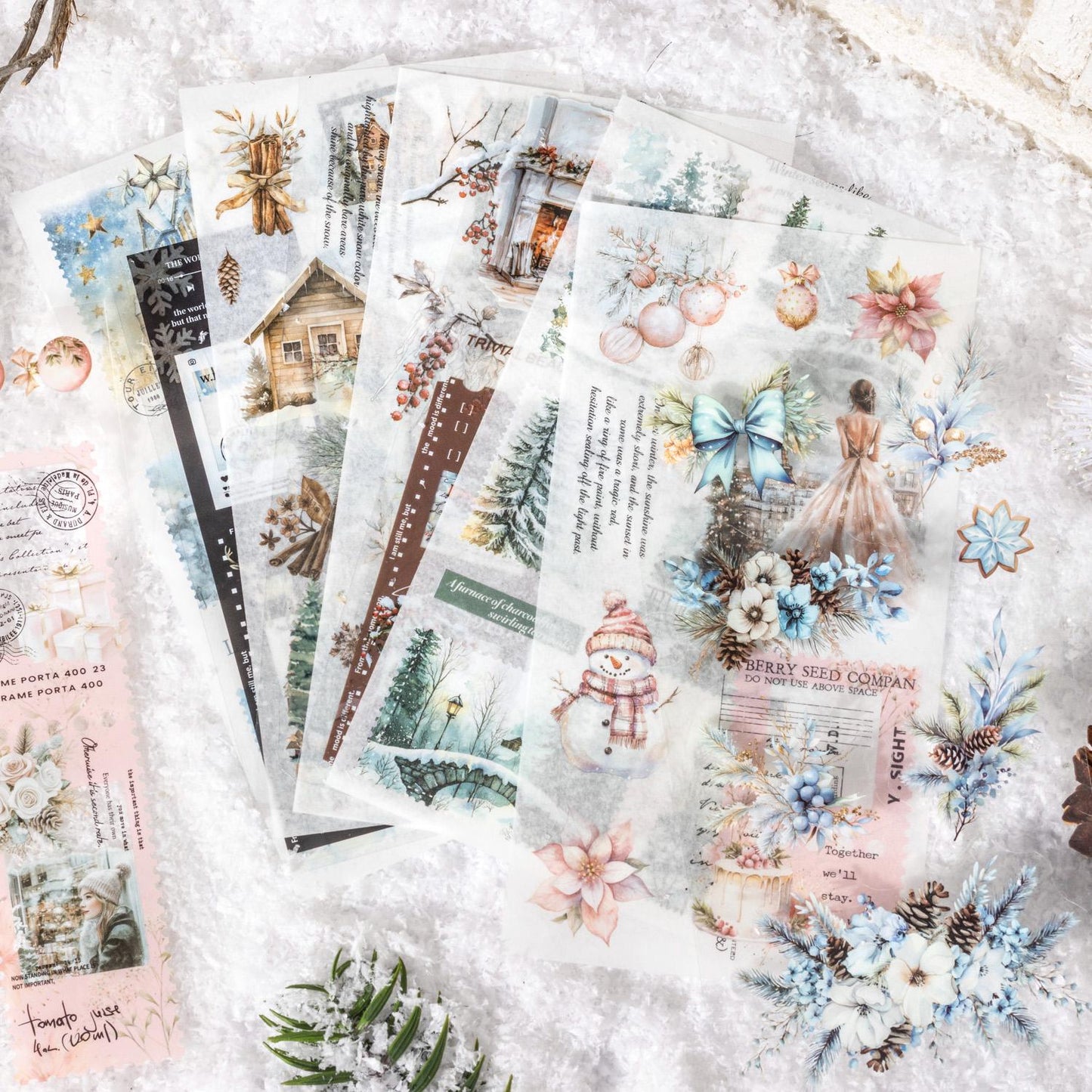 18 Sheets Cozy Winter Snow Sticker Book | Christmas Sticker Book | Planner Stickers for Junk Journal Scrapbooking Projects