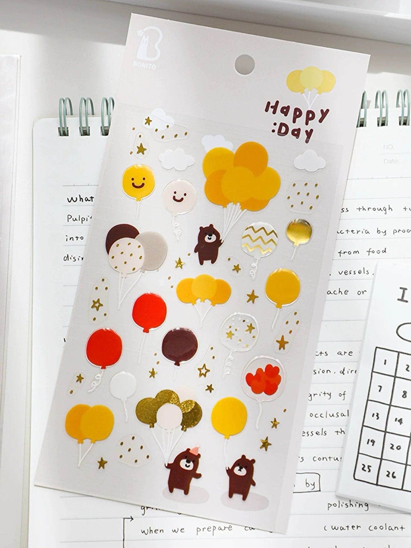 BONITO Korean Cute Happy Day Cookies Bear Stickers | Kawaii Planner Decorative Stickers | Bujo Junk Journal Collage Scrapbooking Supplies
