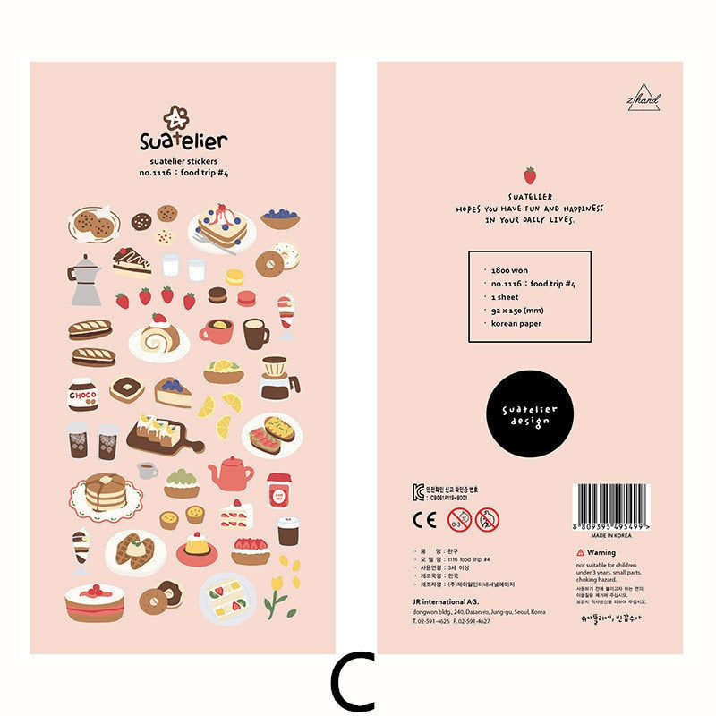 Suatelier Korean Cute Food Stickers | Kawaii Food Coffee Bread Planner Decorative Stickers | Bujo Junk Journal Collage Scrapbooking Supplies