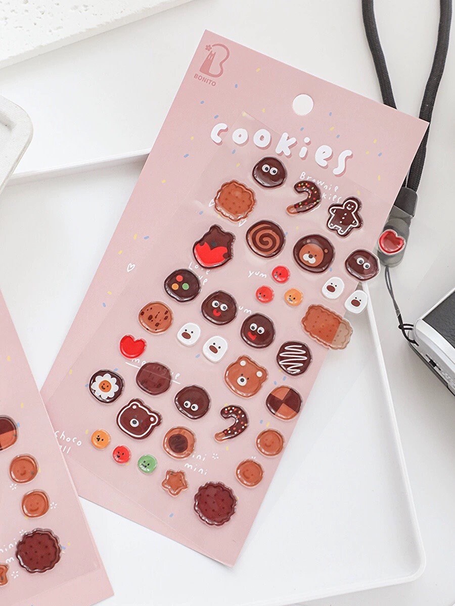 BONITO Korean Cute Happy Day Cookies Bear Stickers | Kawaii Planner Decorative Stickers | Bujo Junk Journal Collage Scrapbooking Supplies