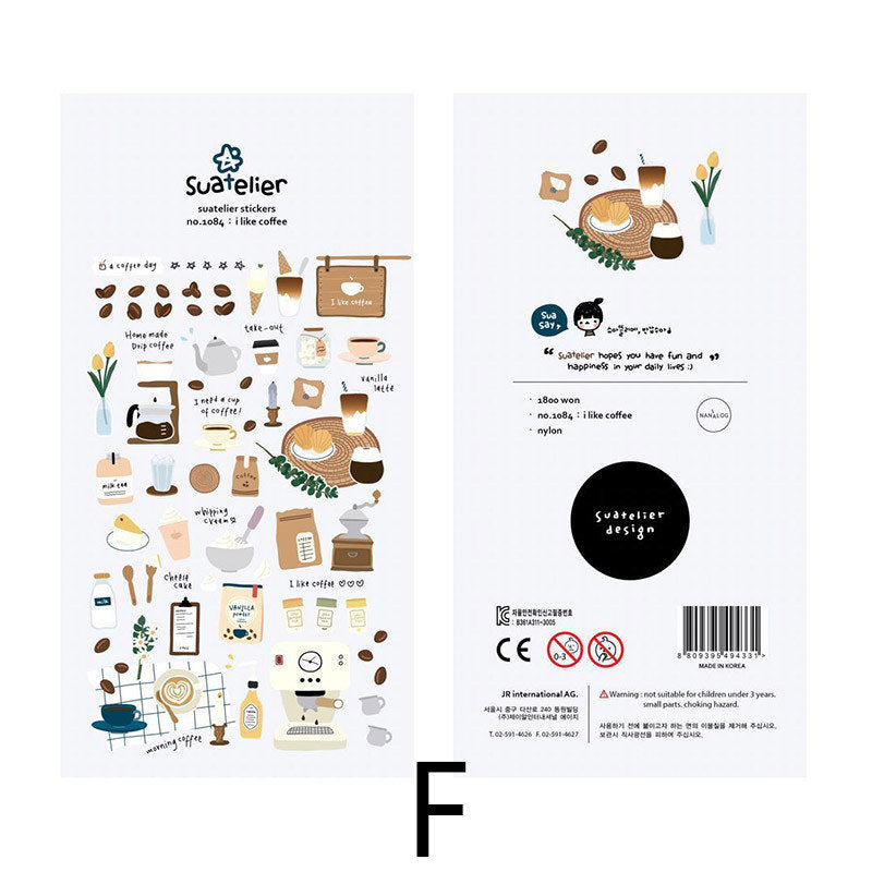 Suatelier Korean Cute Food Stickers | Kawaii Food Coffee Bread Planner Decorative Stickers | Bujo Junk Journal Collage Scrapbooking Supplies