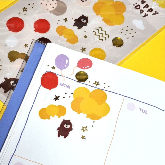 BONITO Korean Cute Happy Day Cookies Bear Stickers | Kawaii Planner Decorative Stickers | Bujo Junk Journal Collage Scrapbooking Supplies