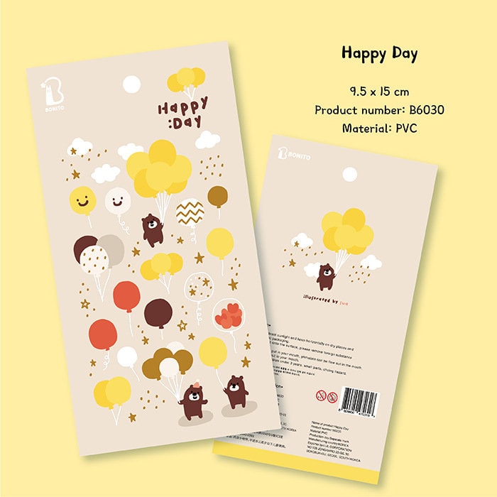BONITO Korean Cute Happy Day Cookies Bear Stickers | Kawaii Planner Decorative Stickers | Bujo Junk Journal Collage Scrapbooking Supplies