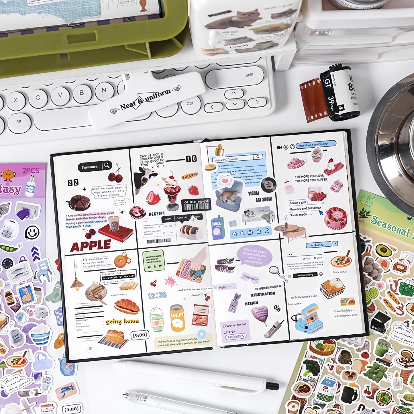 Weekend Grocery | Cute Daily Life Aesthetics Stickers | Kawaii Planner Decorative Stickers | Food Fashion | Journal Scrapbooking Supplies