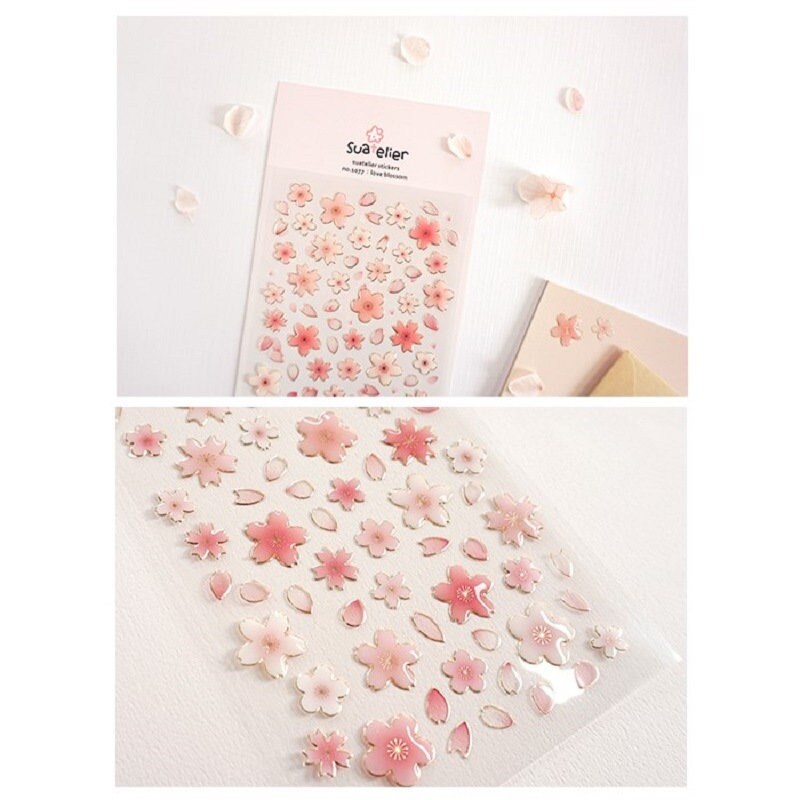 Suatelier Korean Sakura Flower Stickers | Planner Decorative Stickers | Bujo Junk Journal Collage Scrapbooking Supplies