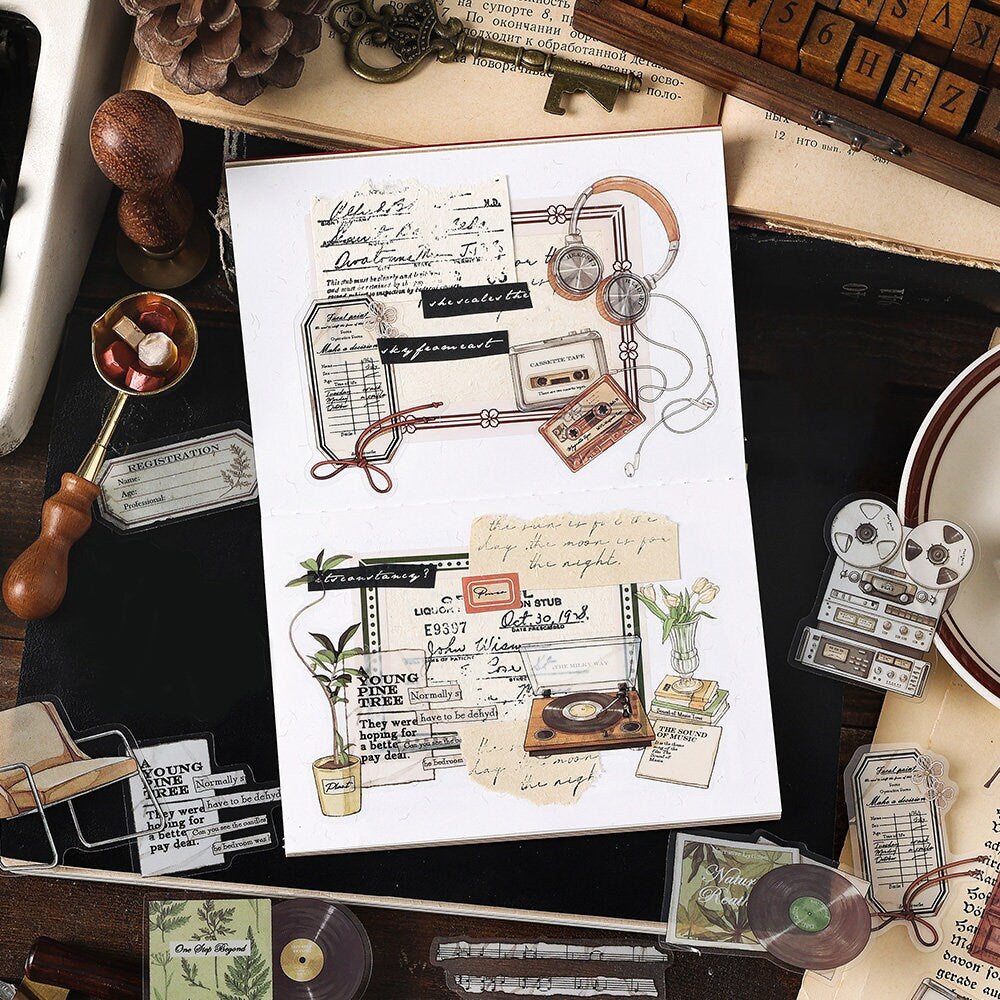 40pcs Retro Sticker Pack / Record Stickers / Coffe Stickers / Planner Sticker Set / Junk Journal / Die Cut Deco Stickers