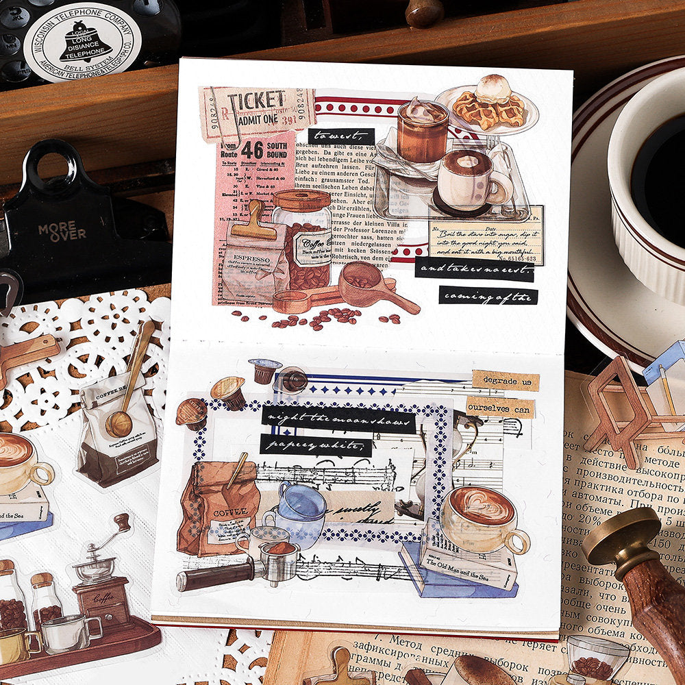 40pcs Retro Sticker Pack / Record Stickers / Coffe Stickers / Planner Sticker Set / Junk Journal / Die Cut Deco Stickers