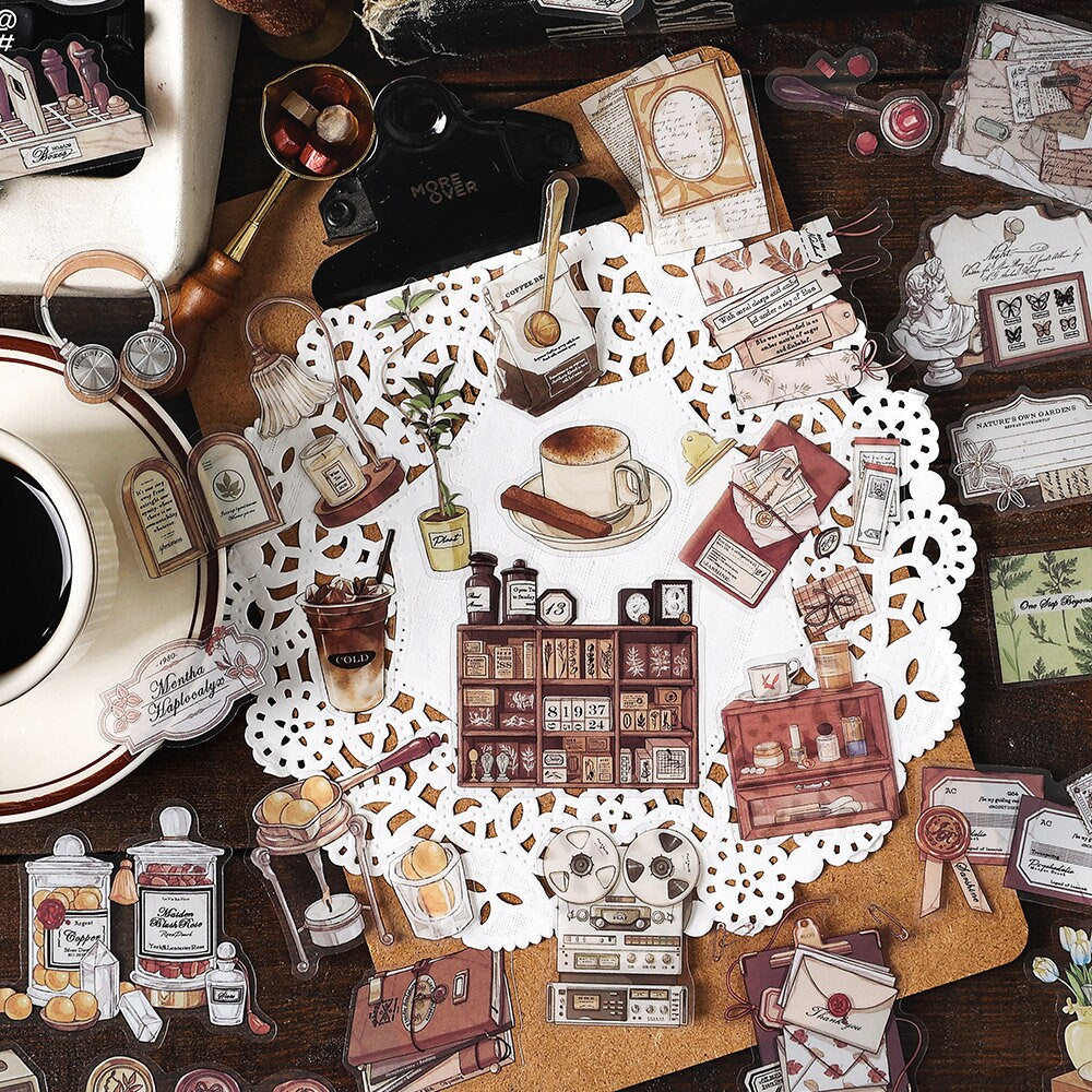 40pcs Retro Sticker Pack / Record Stickers / Coffe Stickers / Planner Sticker Set / Junk Journal / Die Cut Deco Stickers