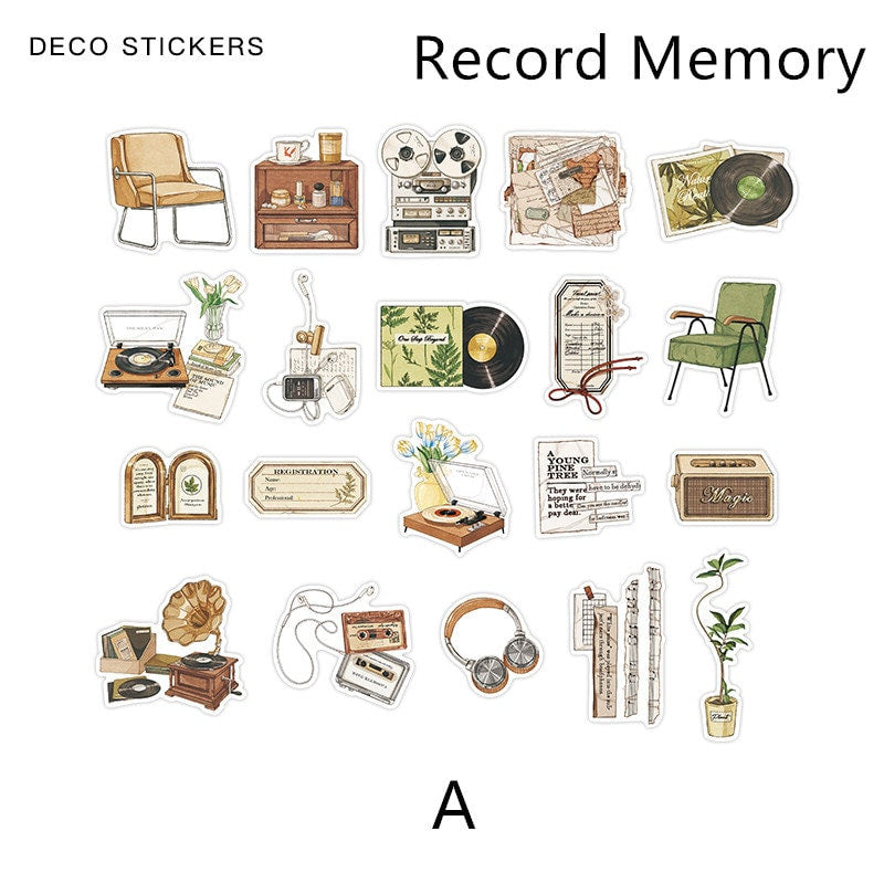 40pcs Retro Sticker Pack / Record Stickers / Coffe Stickers / Planner Sticker Set / Junk Journal / Die Cut Deco Stickers
